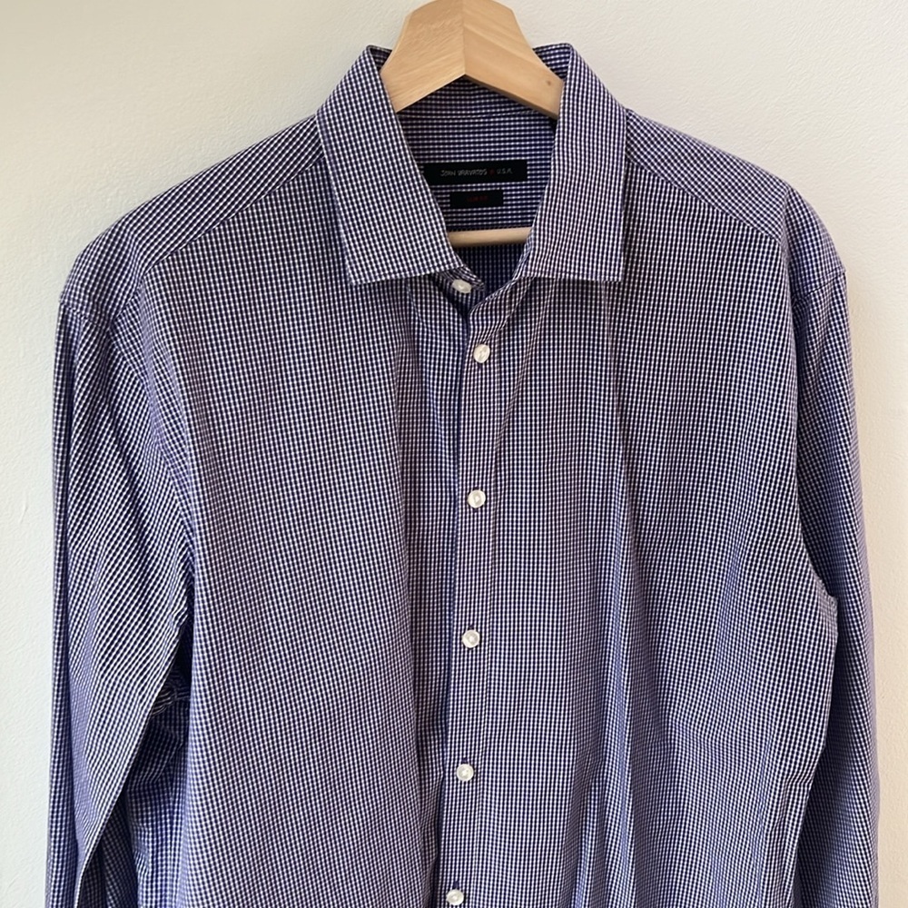 John Varvatos Men’s Gingham Check Button Up Dresss Shirt Size 17 34/35